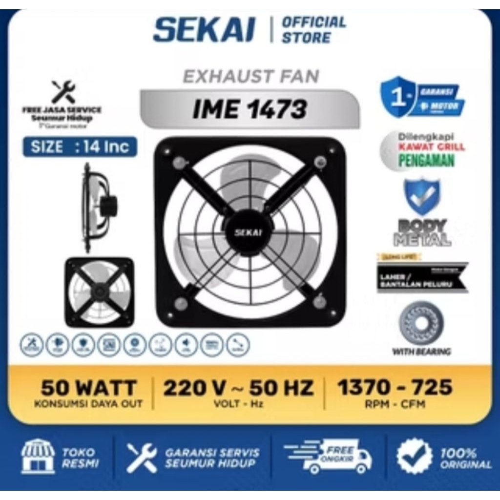 Sekai exhaust Industrial Body Metal Kipas Partisi Wall Fan IME 1073/ IME 1273/ IME1473/ IME 1673