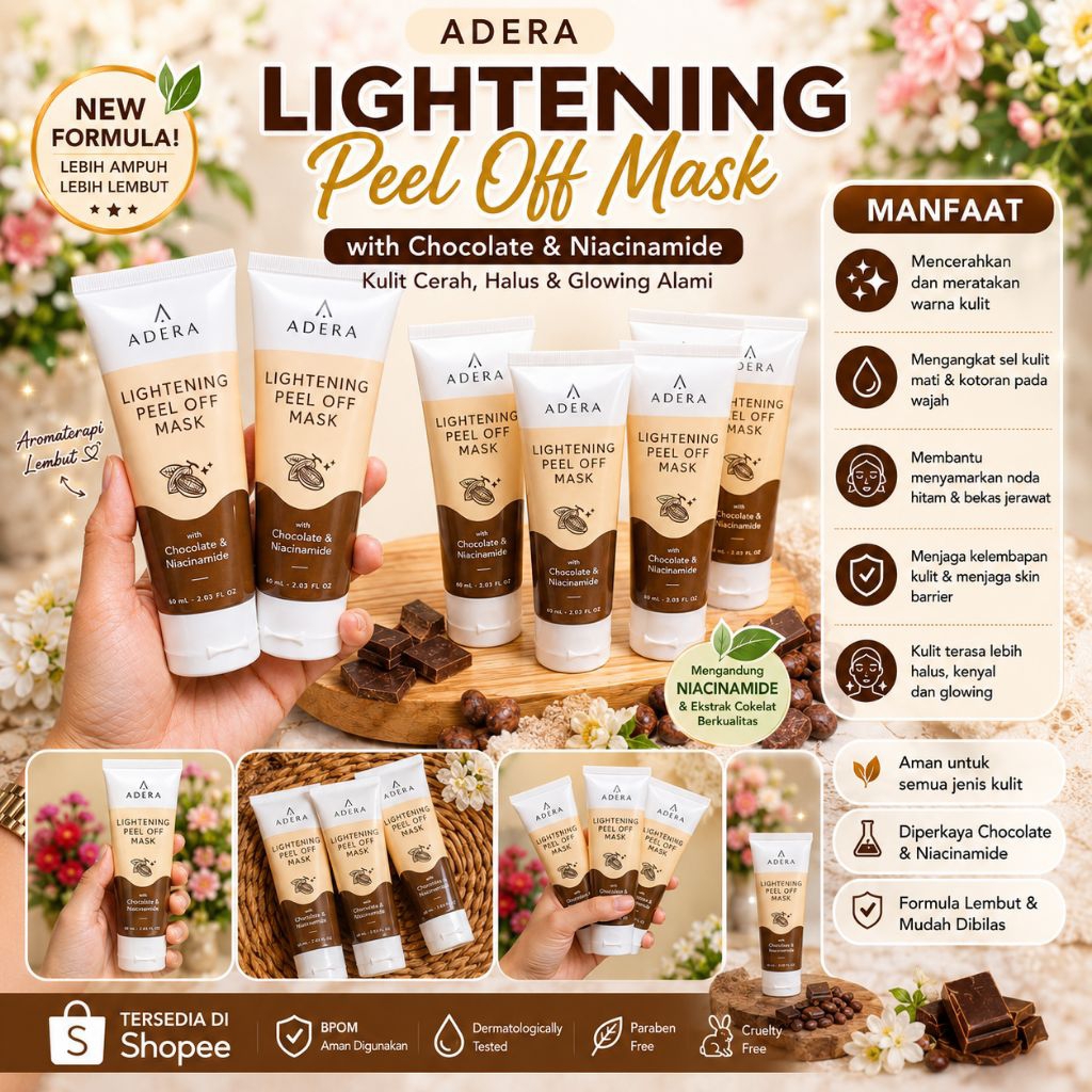 (ORIGINAL) Masker Adera Lightening peel off / Peel off Mask Lightening/ Masker Wajah Mencerahkan dan