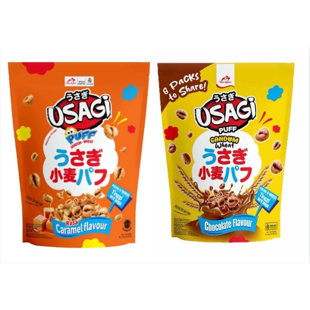 Dua Kelinci Usagi Puff Gandum Pouch 80 g 2 Varian Karamel & Coklat
