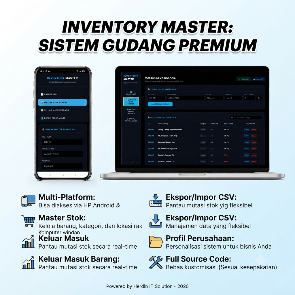 Aplikasi Sistem Inventaris Gudang PC & Android | Software Stok Barang Offline + Full Source Code