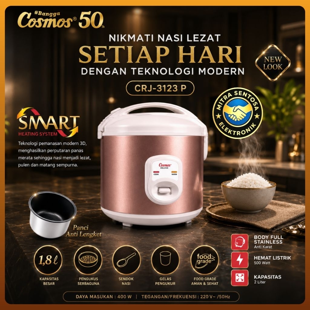 Magic Com Cosmos CRJ-3123 Rice Coocer 1.8 Liter  Panci Anti Lengket CRJ3123 CRJ3123P