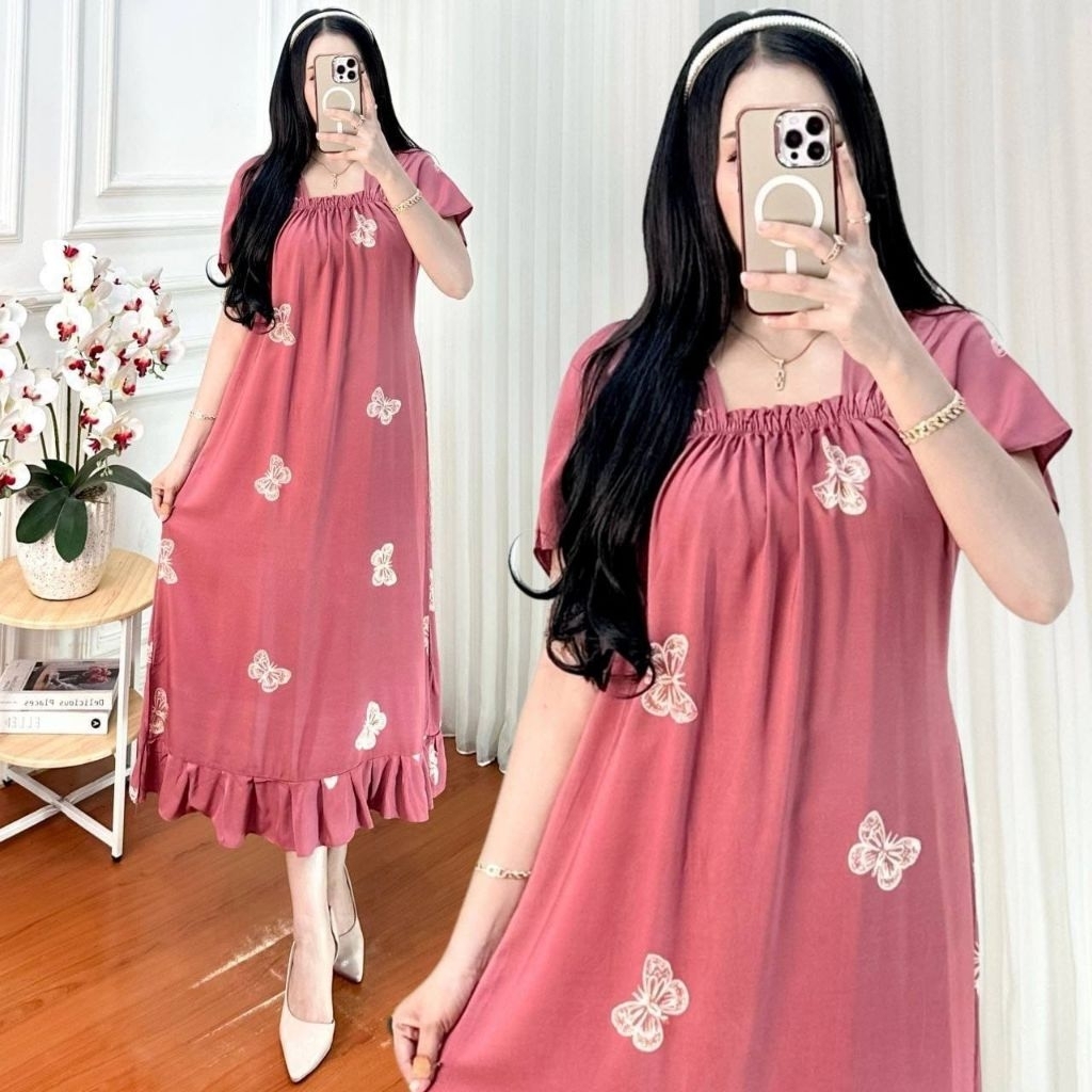 daster fuji kerut dada rempel busui bumil tali rayon motif