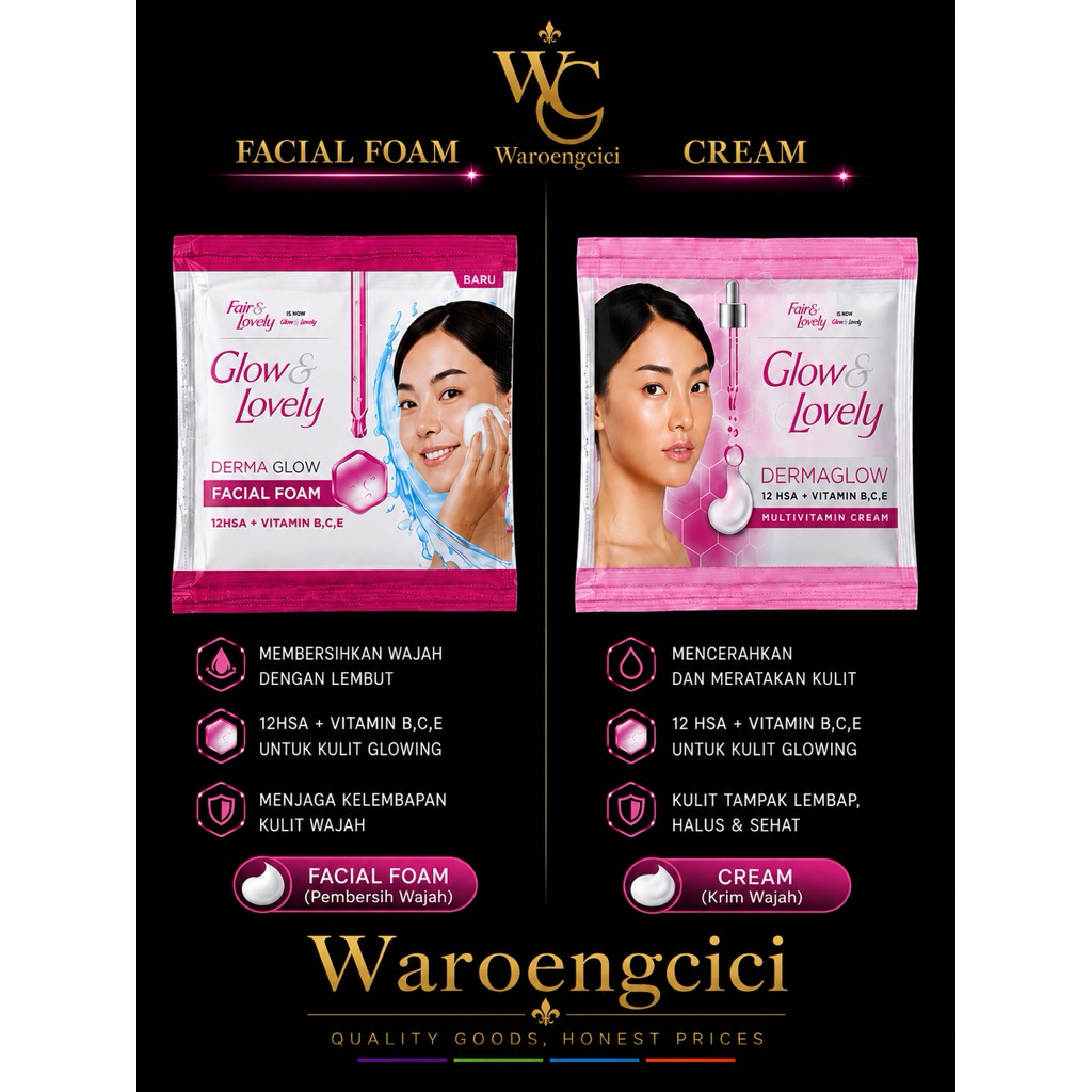 Fair Lovely Glow & Lovely Cream Sachet & Glow & Lovely Facial Foam Sachet 1pcs