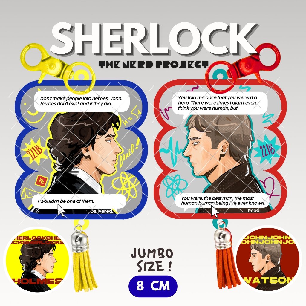 [BBC SHERLOCK] Sherlock Holmes & John Watson JUMBO Premium keychains + pins ~~~   // ganci akrilik b