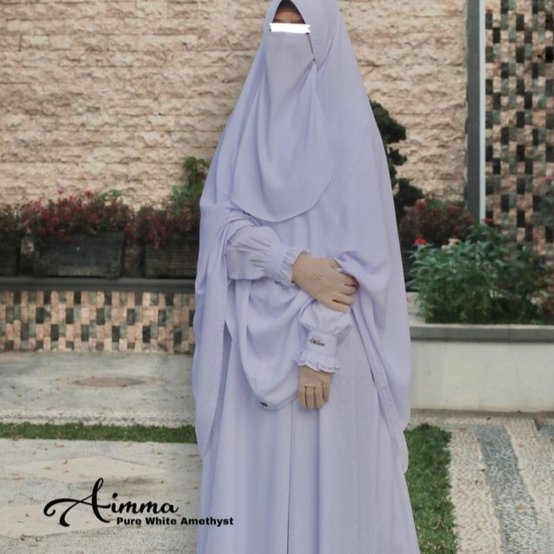 Aimma Duta Busana Gamis Setelan Putih Syari Gamis Haji Wanita