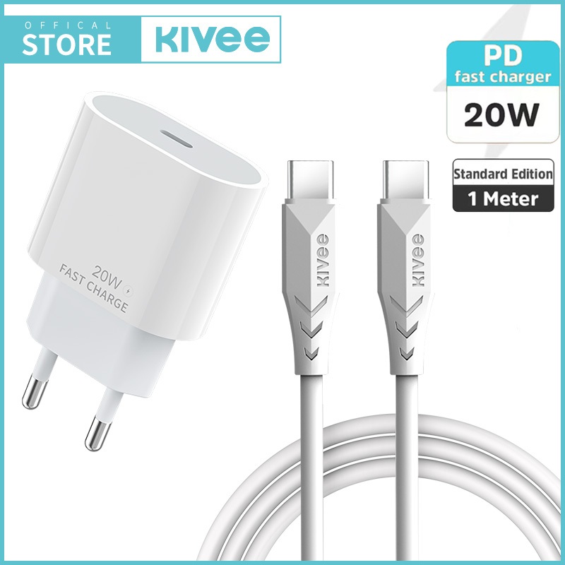 KIVEE Charger iPhone Fast Charging PD 20W KV-AC117 White Kabel Data Type C To Lightning Set Original