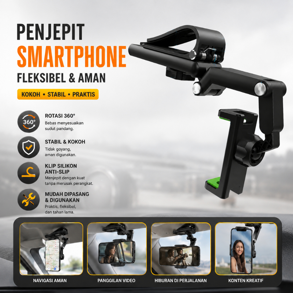 EKLEVA Phone Holder Mobil Universal Dudukan Ponsel Kaca Spion 360°