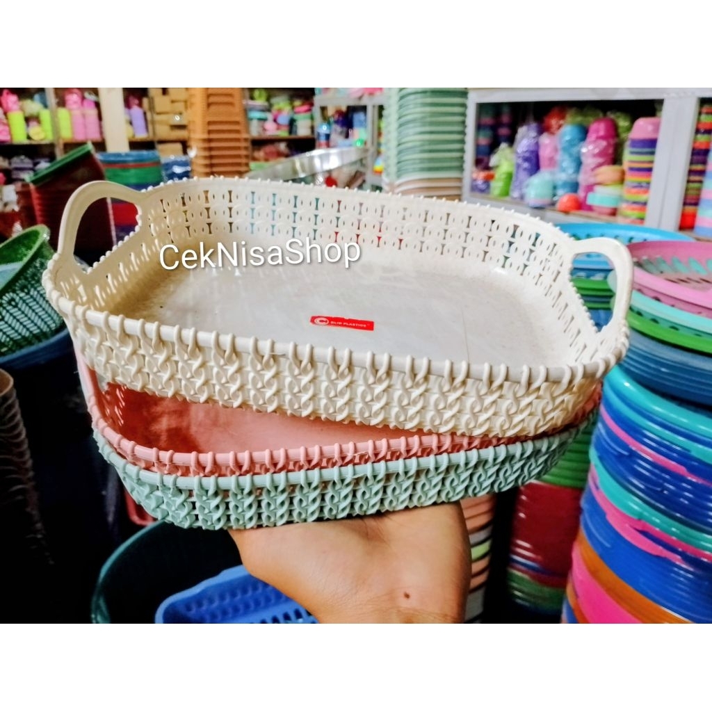 Nampan Buah Plasti Keranjang / Nampan Plastik Serbaguna / keranjang tray serbaguna motif rotan / Nam