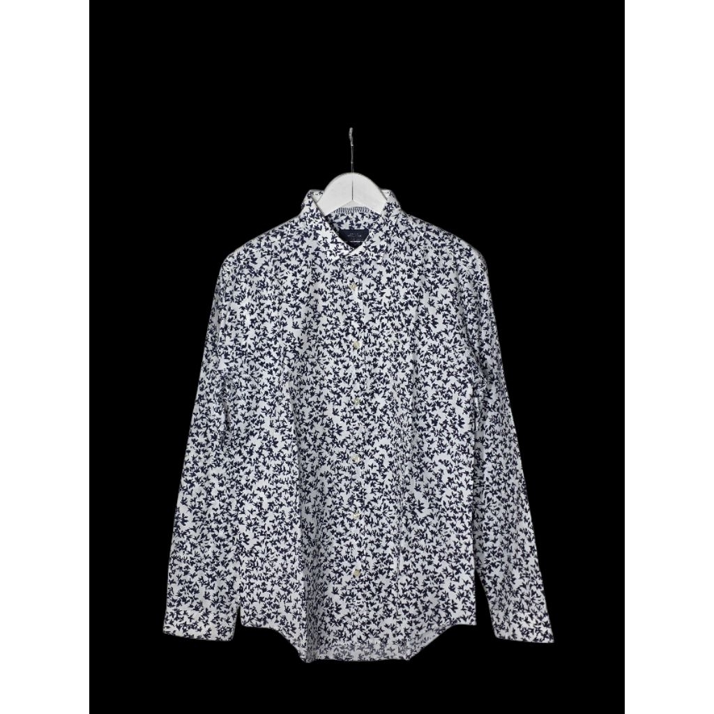 Kemeja Pria Zara Man Slim Fit Basic Putih Motif