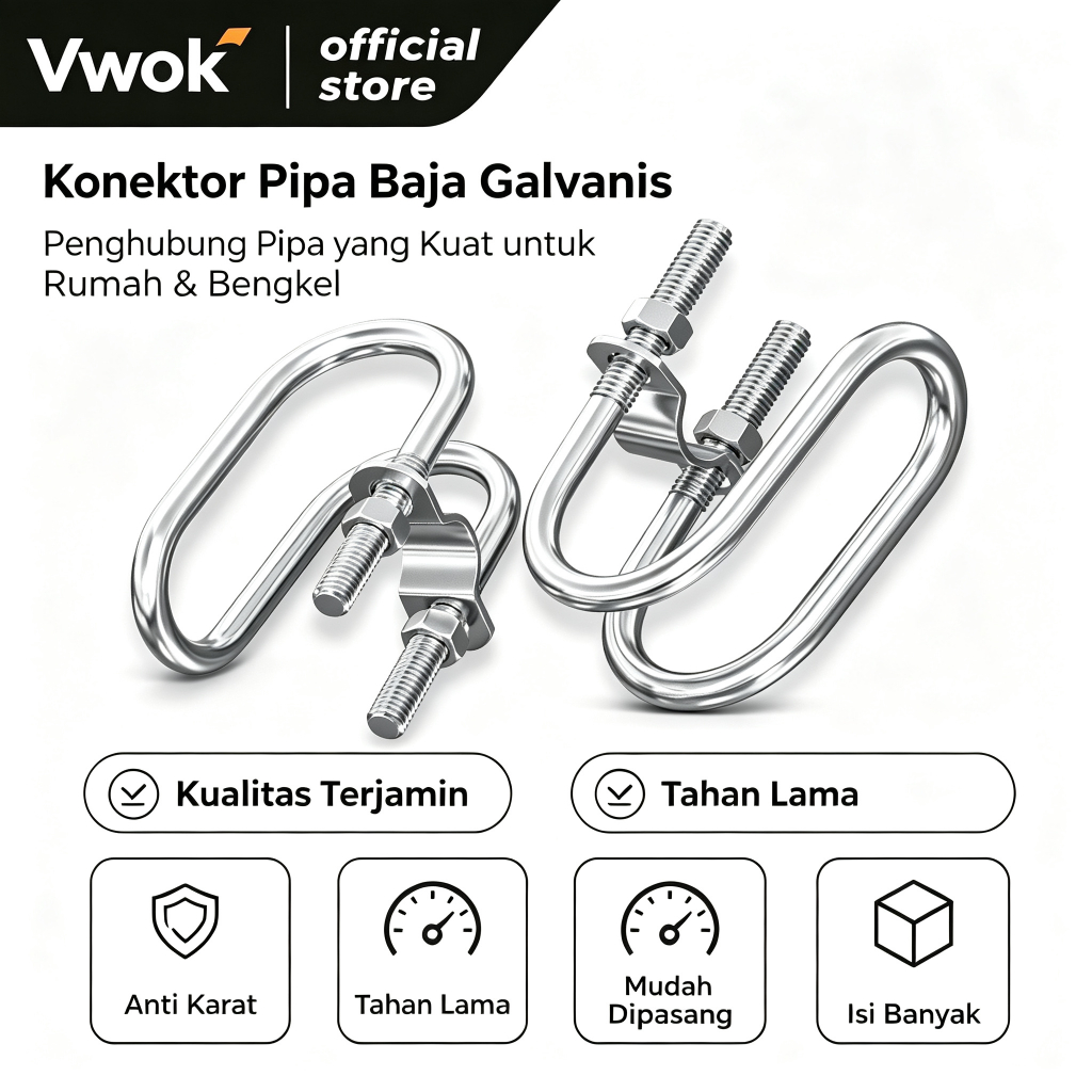VWOK Klem Pipa U Ganda Silang Baja Galvanis Penjepit Pipa Rumah Kaca Aksesoris Instalasi Rumah Tangg