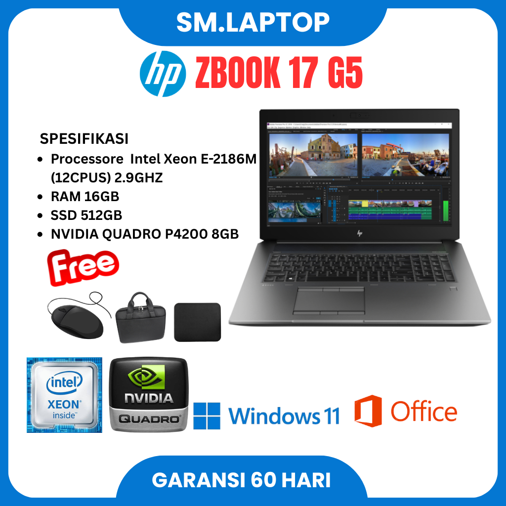 HP ZBOOK 17 G5 INTEL XEON RAM 16GB SSD 512GB 17INCH MOBILE WORKSTATION