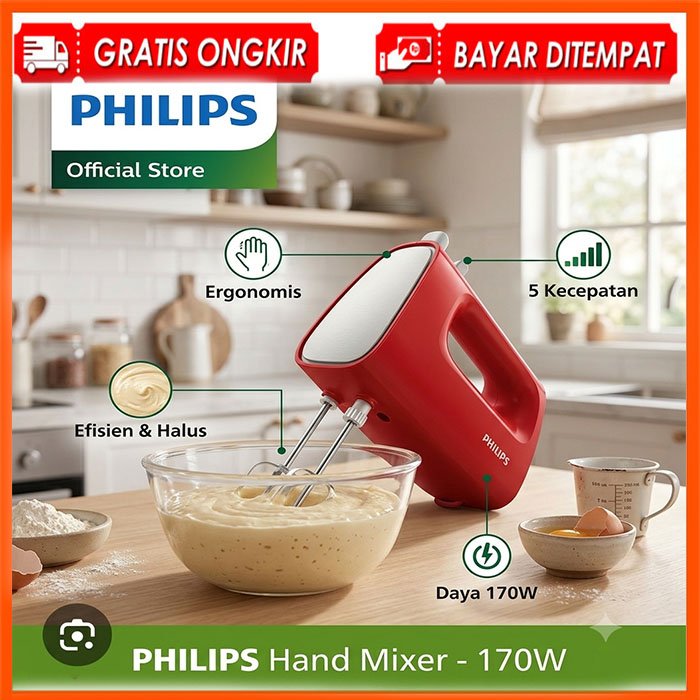 Philips Hand Mixer 5 Tingkat Kecepatan Turbo / Mixer Turbo Philips solusi membuat adonan kueh semaki