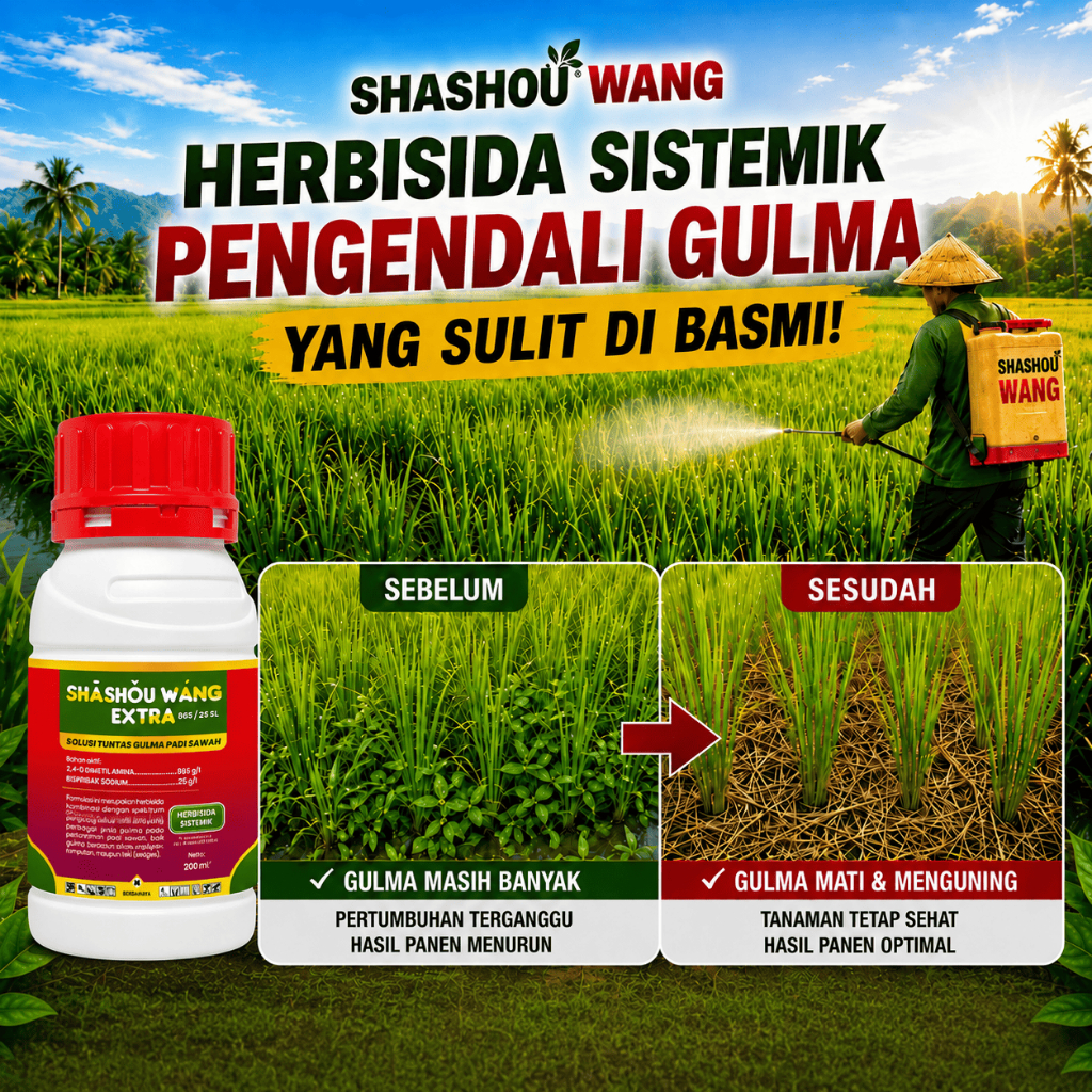 Herbisida Sistemik Selektif Shashou Wang Merah Sangat Ampuh Mengatasi Rumput Grinting Jawan Lulangan