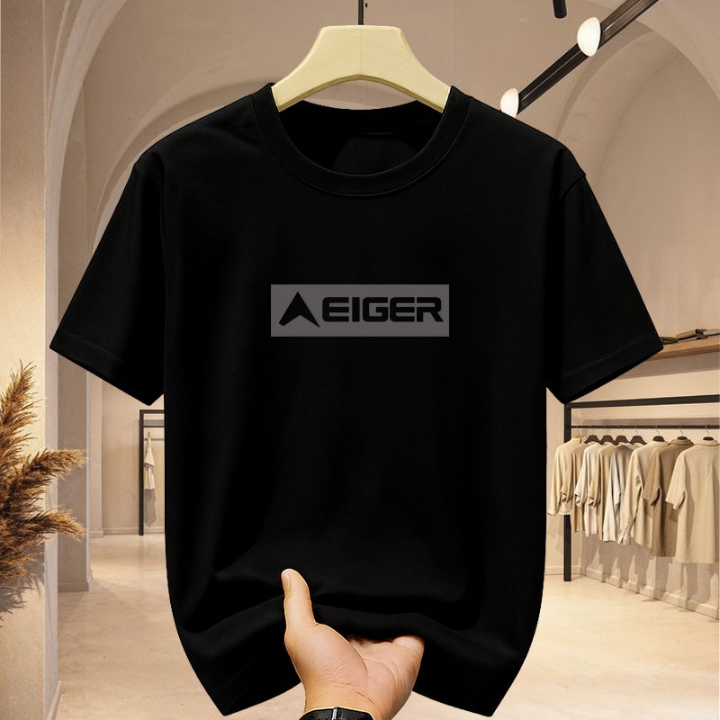 Kaos Hitam Putih Pria Motif Eiger Logo Kotak Model Terlaris