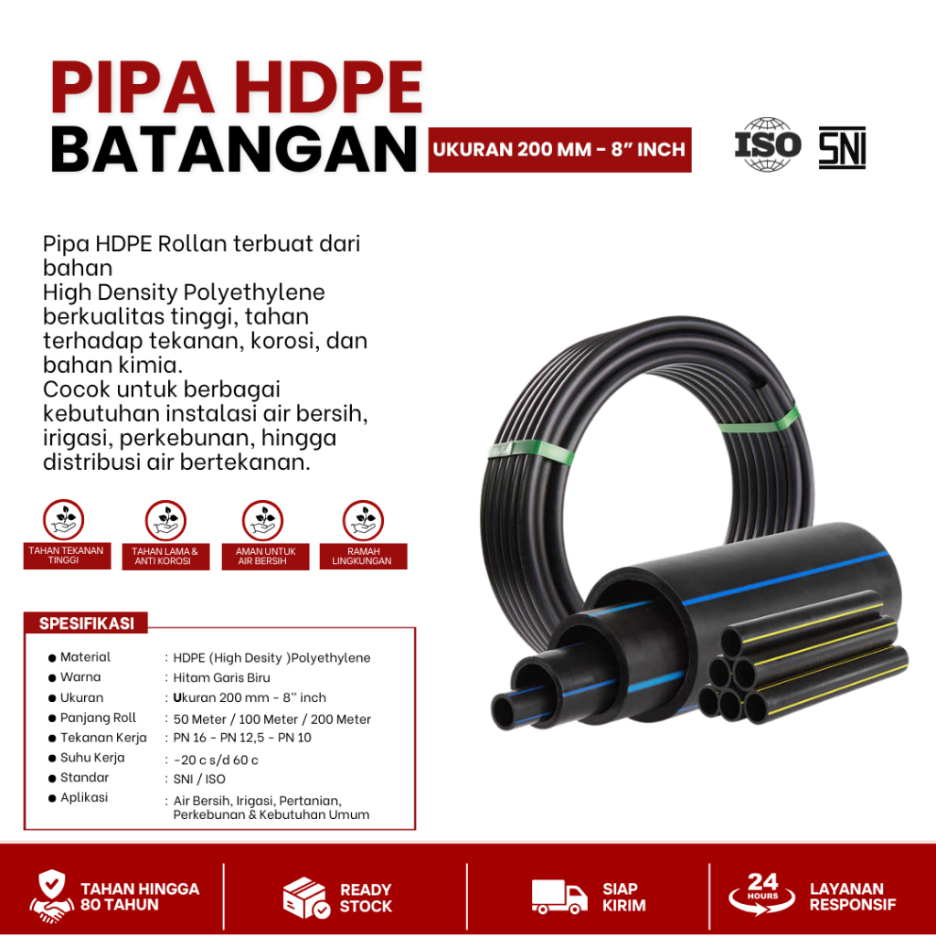 Pipa Hdpe Rucika 8 inch Pn 10 - Selang Pipa Hdpe 200mm 6 Meter/Batangan (Distributor HDPE)