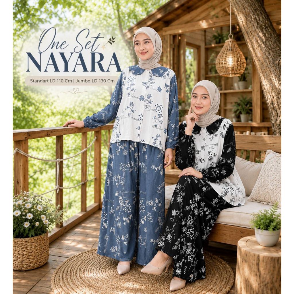 One Set Nayara Busui Bahan Rayon Premium Gamis Setelan Atasan Bawahan Wanita Celana Kulot Panjang Te