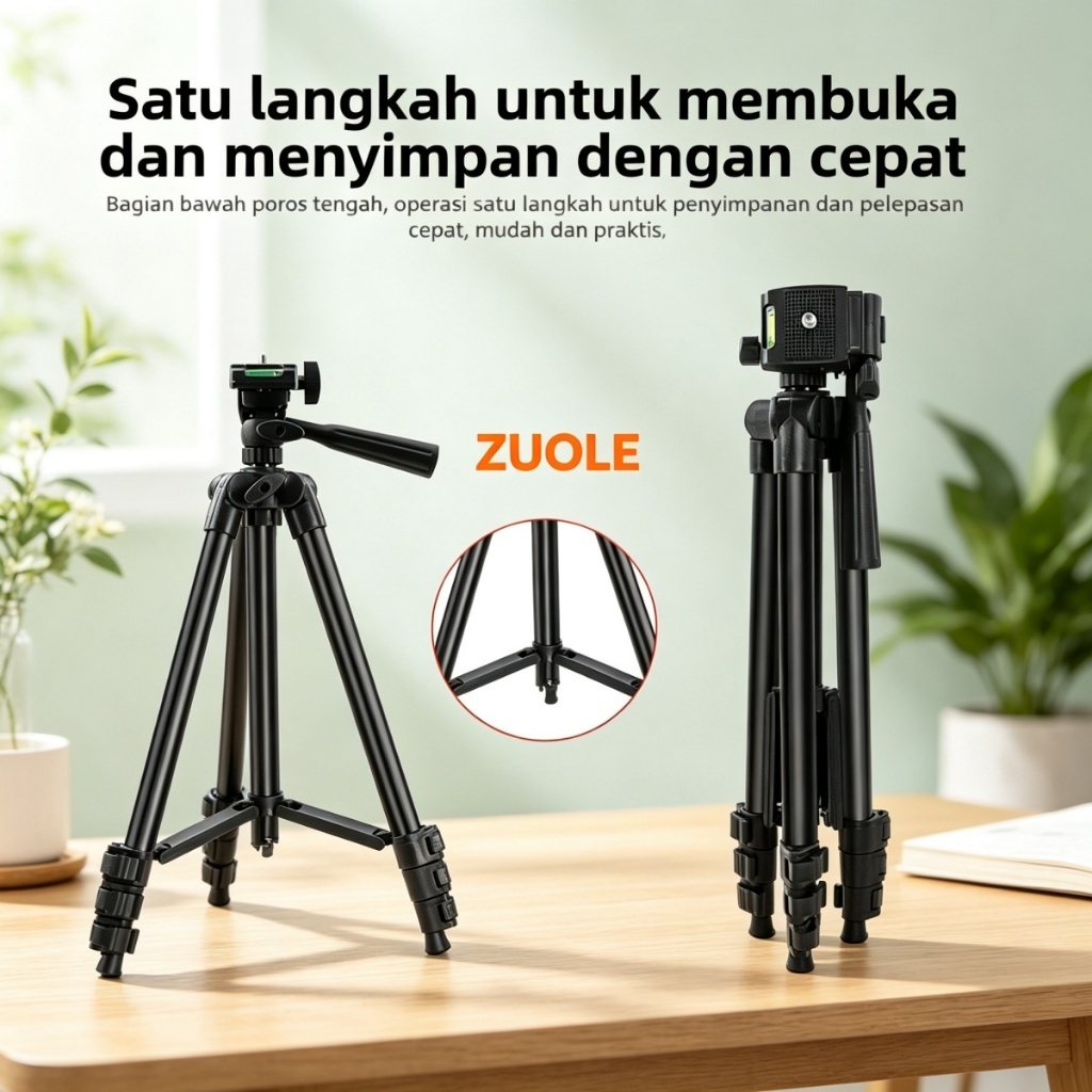 ZUOLE Tripod Kamera & Handphone Serbaguna Panjang 1,3 Meter, Tripod Portable untuk Live Streaming, F