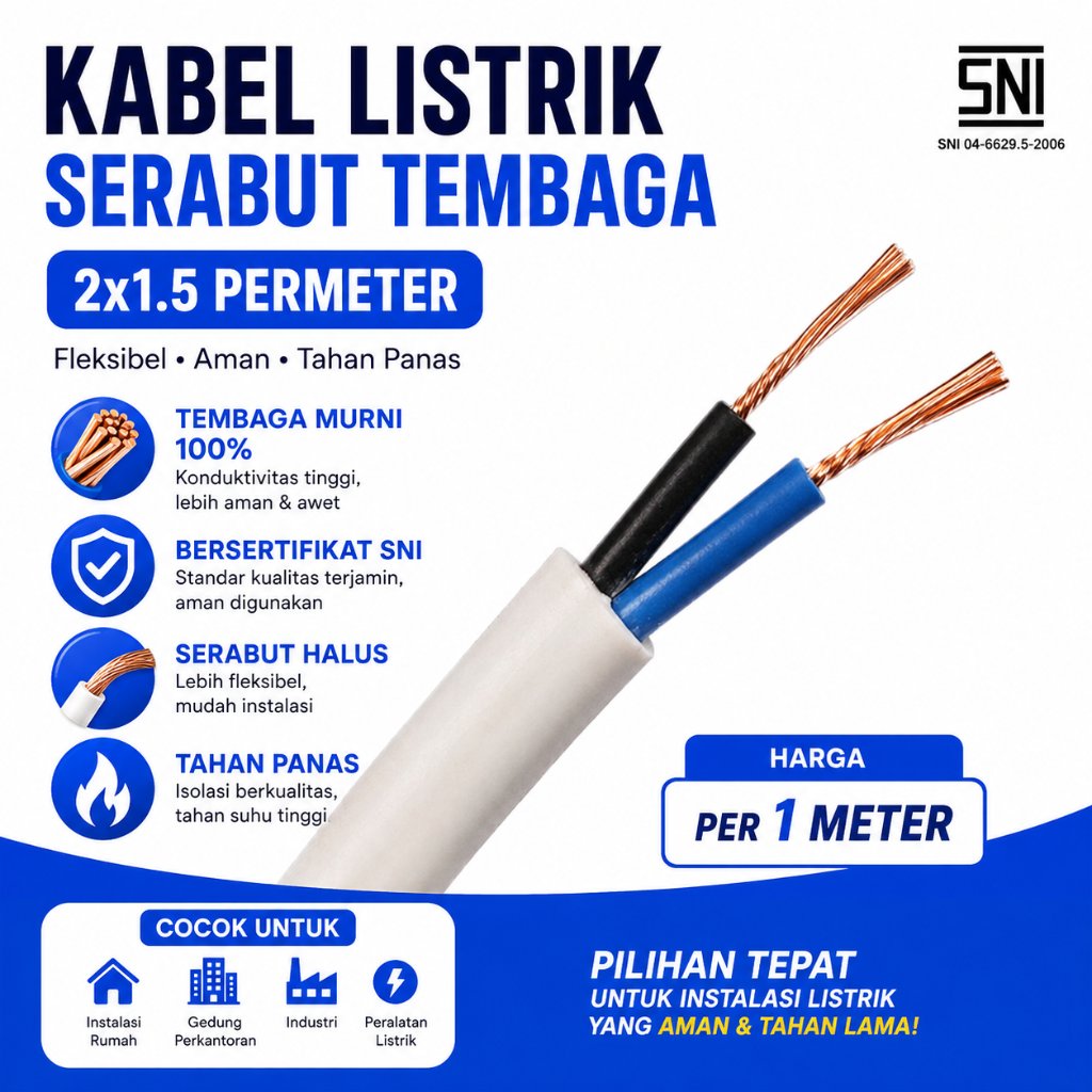 CULION Kabel Listrik Serabut Tembaga Murni 2x1.5 mm Permeter SNI