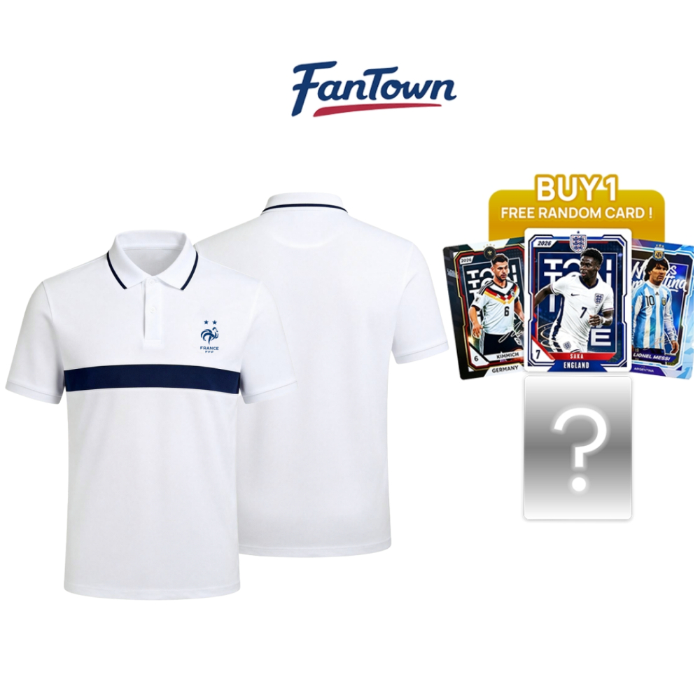 Fantown Official License 100% Original Resmi - Timnas Prancis Kaos Polo Putih Olahraga Lengan Pendek