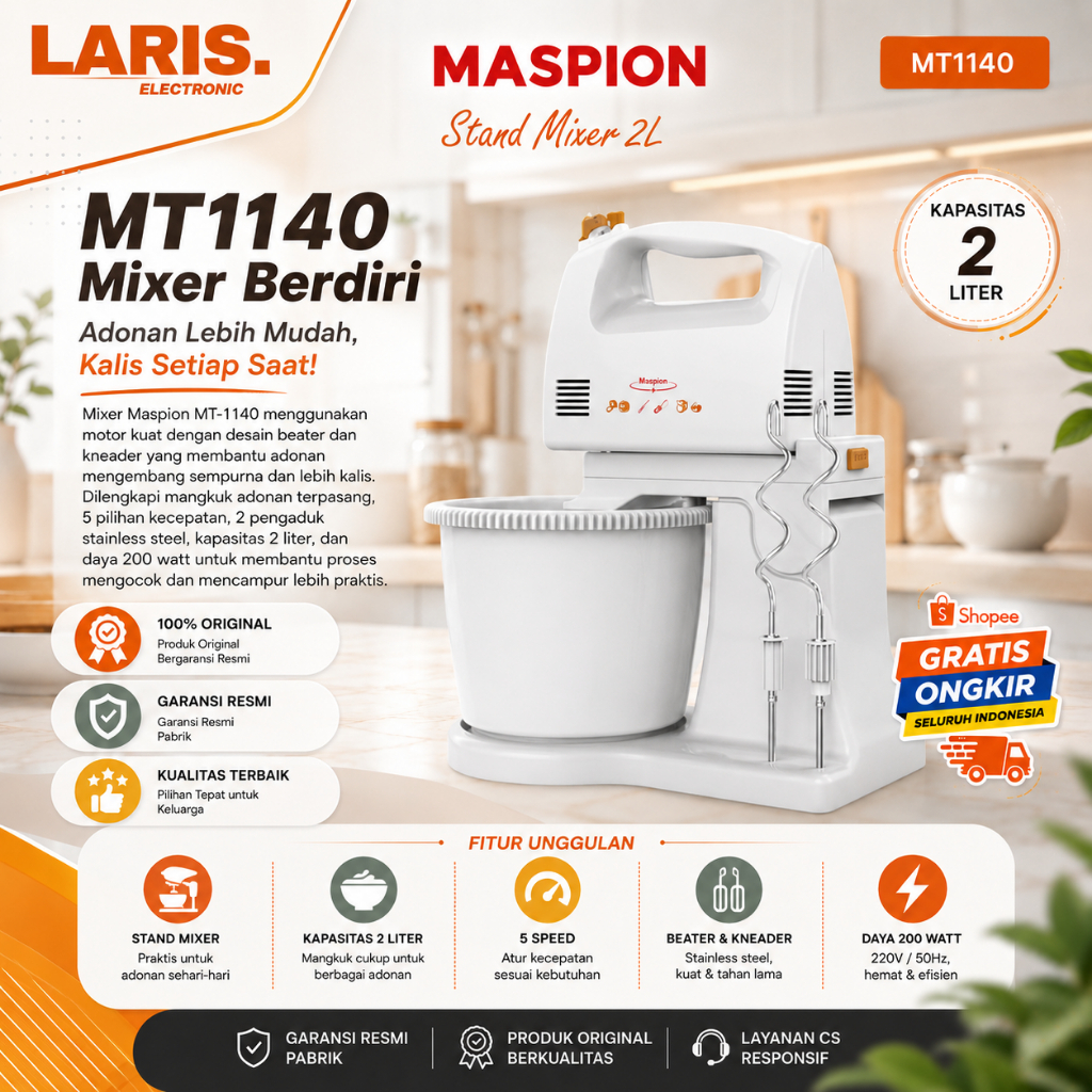 STAND MIXER MASPION MT 1140 MIXER/MT1140/MT-1140/MIXER DUDUK/MIXER ORIGINAL MASPION/GARANSI RESMI