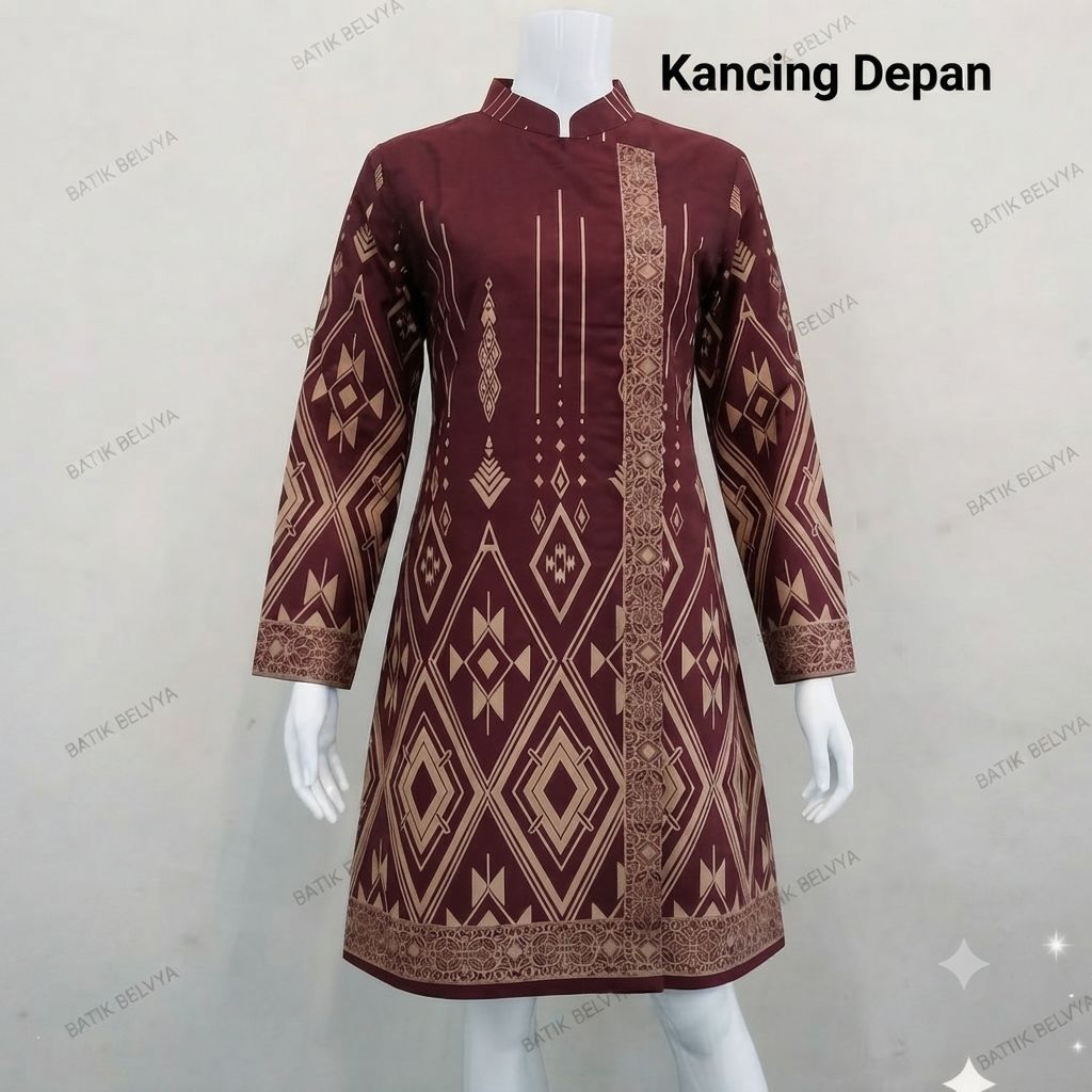 12 MOTIF TUNIK Batik Solo sragen Full furing Trikot Dress blus gamis Wanita Blouse Atasan cewek kant