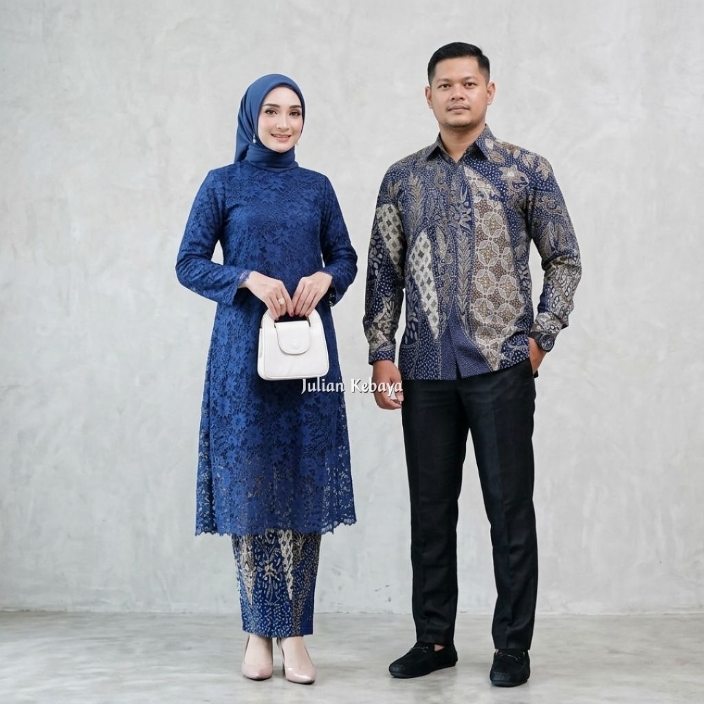 Setelan Baju Couple Kondangan | Sarimbit Kebaya Tunik Brokat & Kemeja Batik Pria Elegan | Set Kebaya