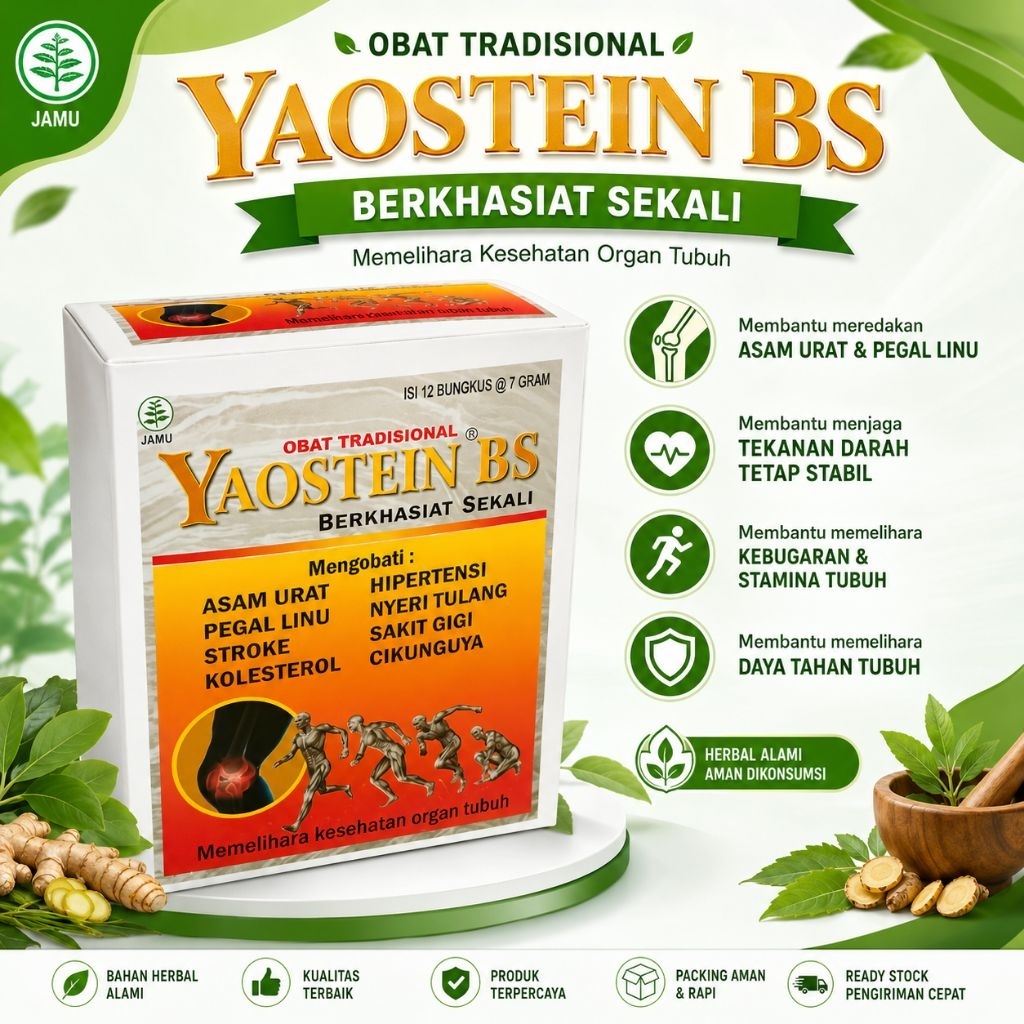 Yaostein BS Obat Tradisional Herbal Asam Urat Pegal Linu Kolesterol Hipertensi Nyeri Tulang Cikungun