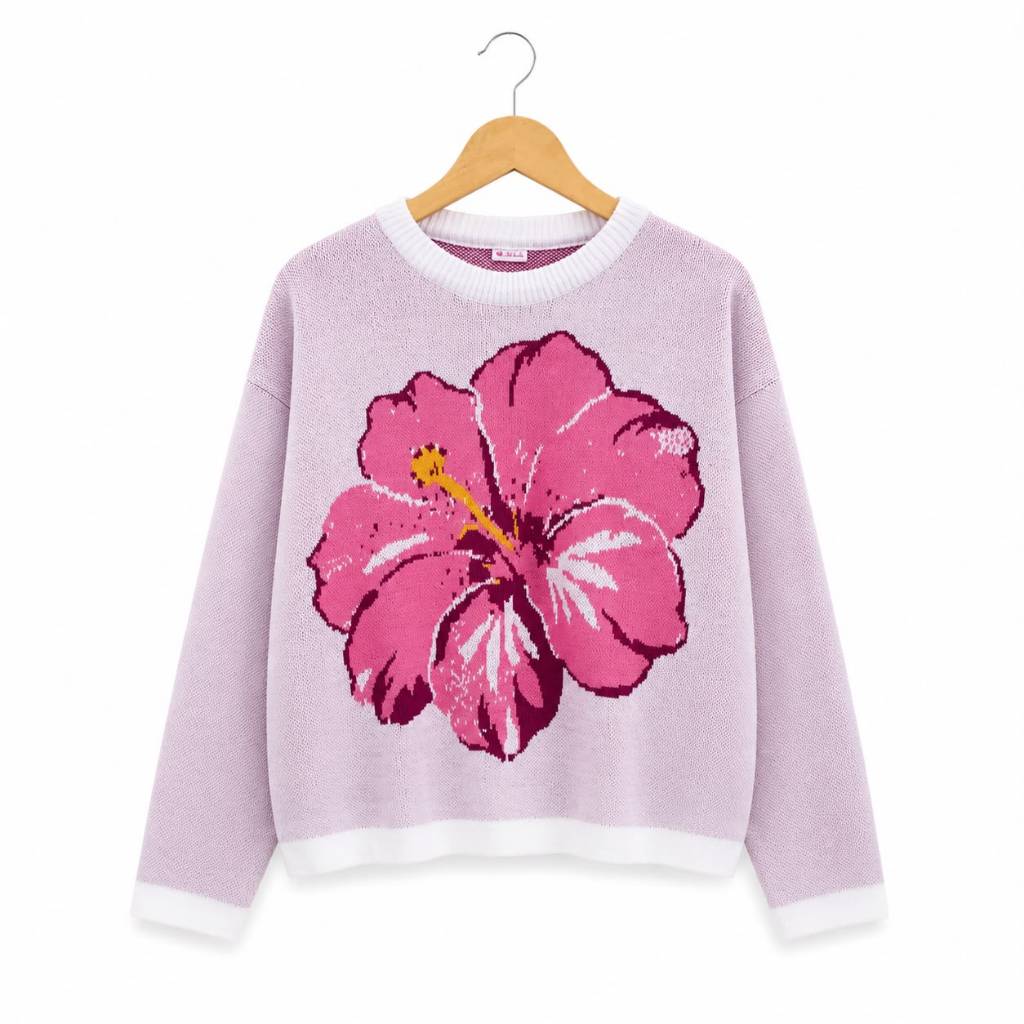 Sweater Rajut Wanita Motif Bunga / Atasan Rajut Floral Premium Oversize Aesthetic