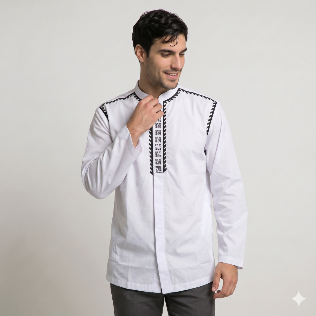 Preview Baju Koko Itang Yunasz Lengan Panjang White S M L XL XXL XXXL
