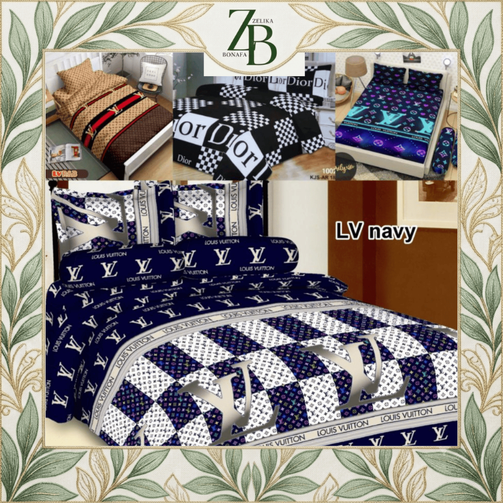 Bedcover + Sprei Set DIOR / LV Glamour 1 Set Selimut Bedcover & Sprei Set Ukuran Single / Queen / Ki