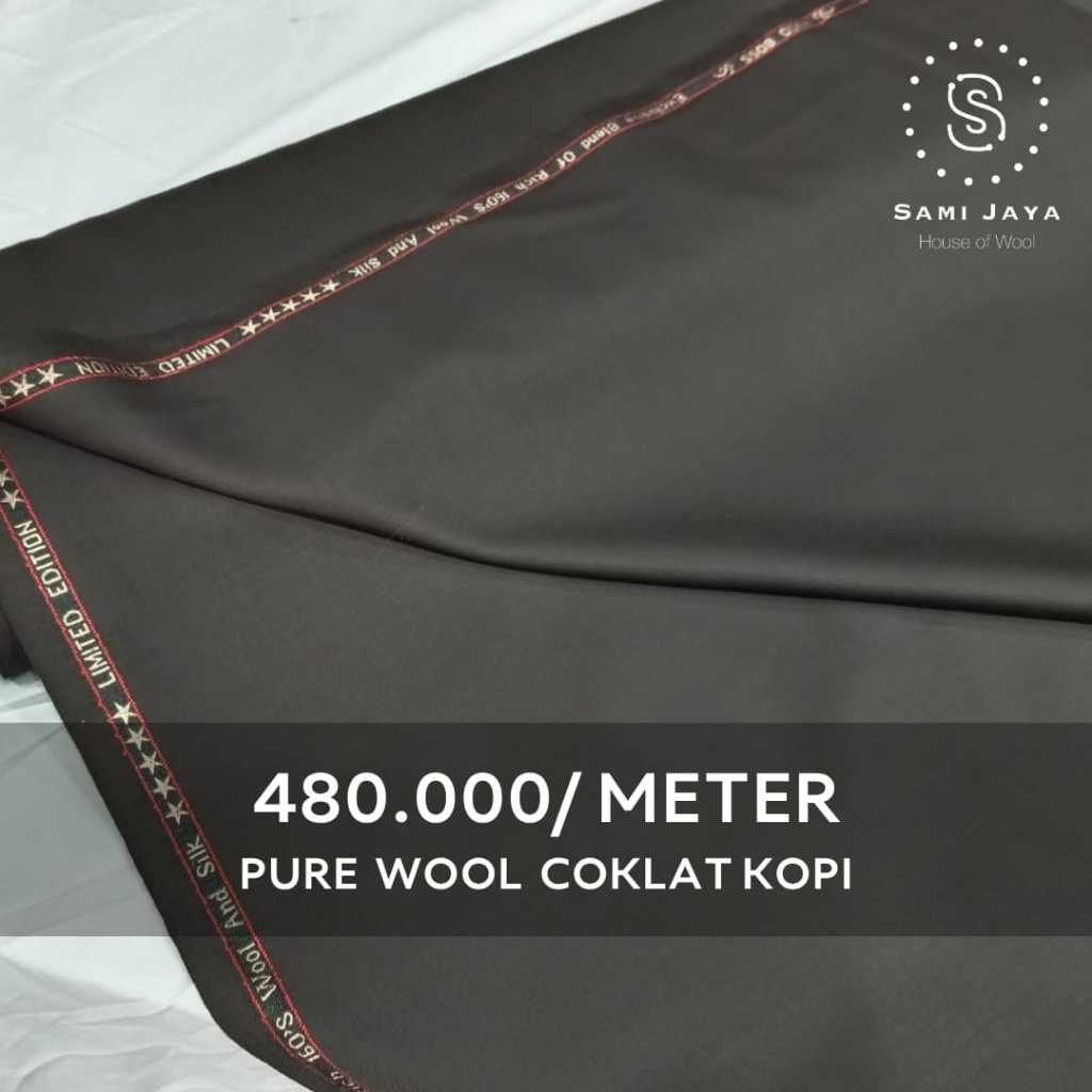 Kain Bahan Jas & Celana Wedding PURE WOOL ITALY warna COKLAT KOPI