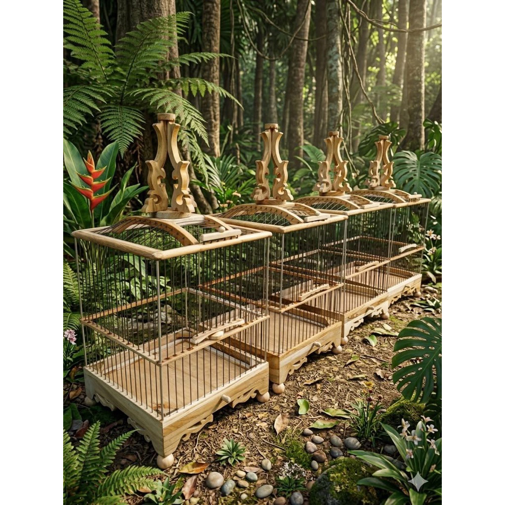 sangkar burung prenjak dan burung kecil 20x20cm full kayu jati ruji fiber 1,5mm