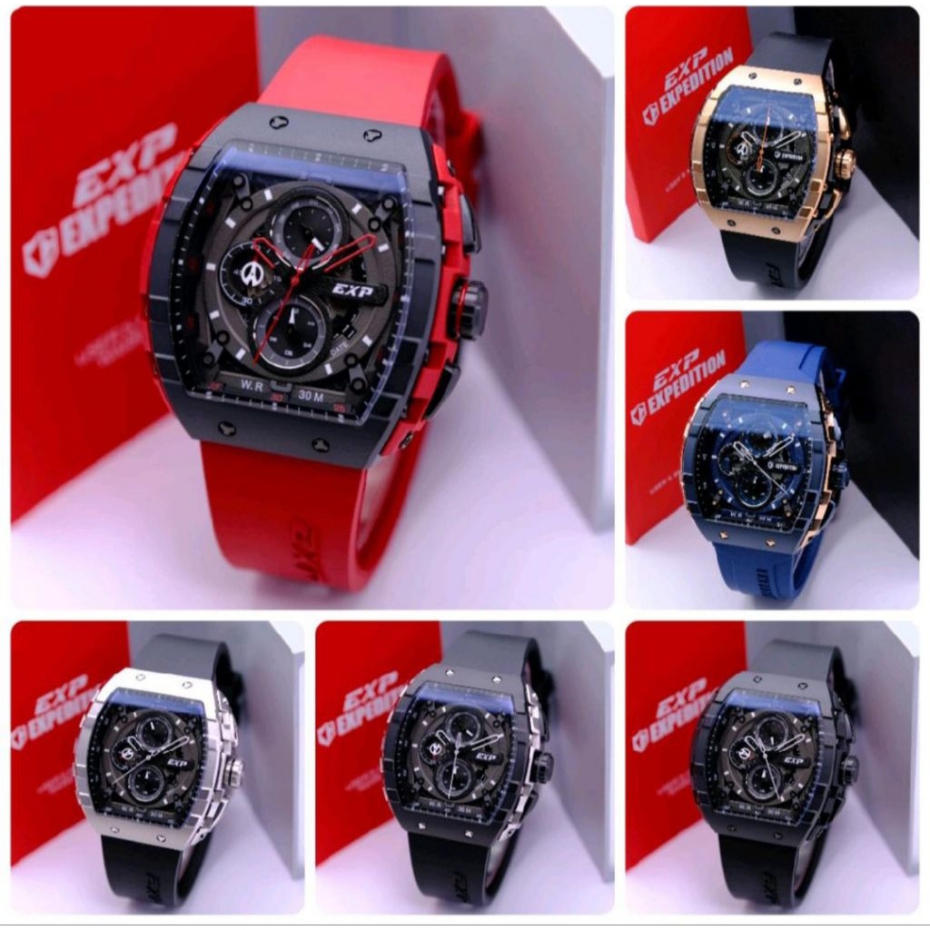 JAM TANGAN PRIA EXPEDITION E 6782 E6782 EXP6782 BLACK BLUE RUBBER ORIGINAL