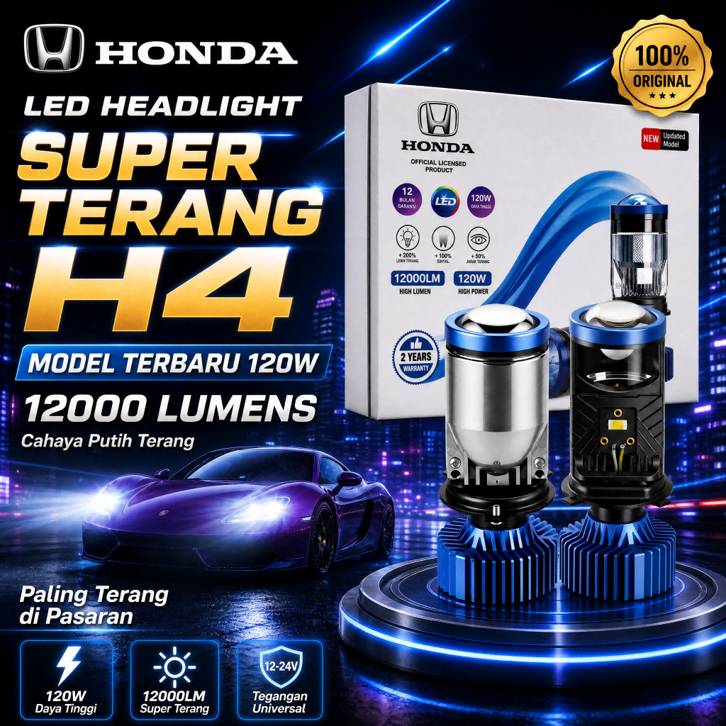 Honda Lampu LED Mobil H4 120W 12000 Lumens Tembus Kabut Hujan LED H4 Honda Super Terang Anti Silau