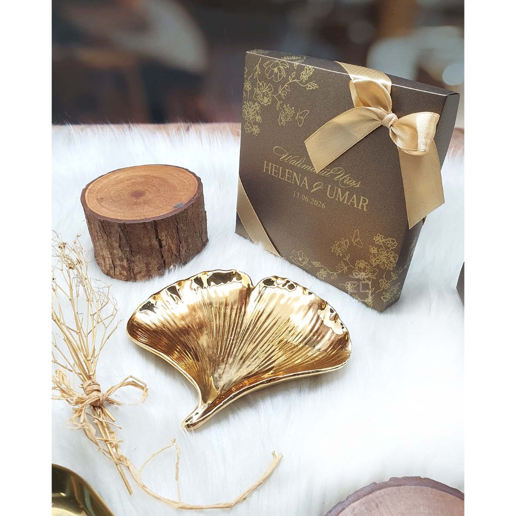 Fiber Dish Gold | Souvenir Wedding Custom | Free Design Box Packaging