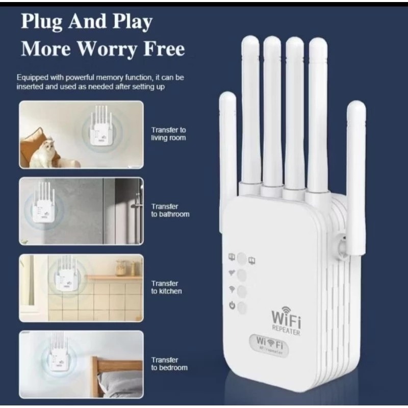 6 Antena Kuat WiFi Repeater Penguat Sinyal Wifi 1200Mbps Wireless WiFi Signal Range Extender Signal 