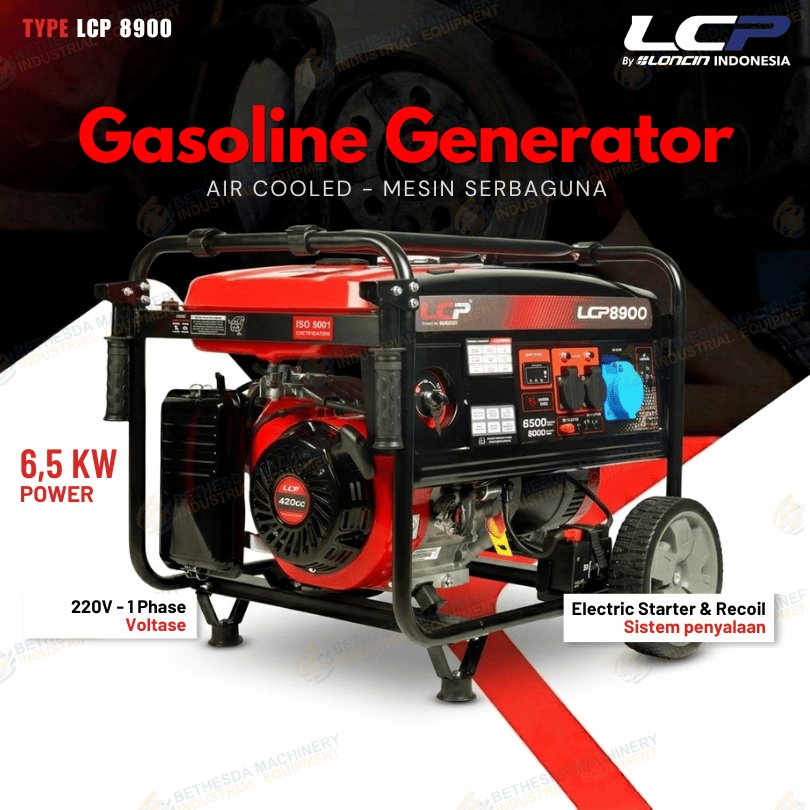 Genset 8 KVA Portable 6500W 220V 1phase Starter Loncin LCP 8900