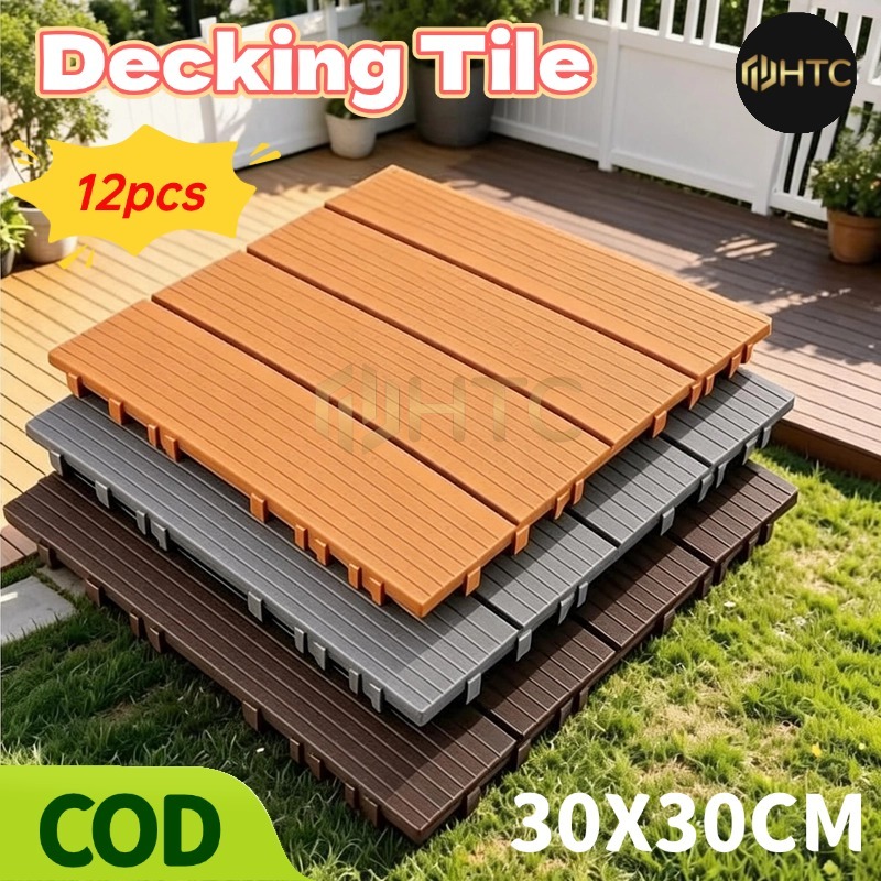 12PCS Decking Tile PVC/30x30cm/Outdoor - Decking Tile Anti Air/Decking Tile Lantai Kayu Decking PVC