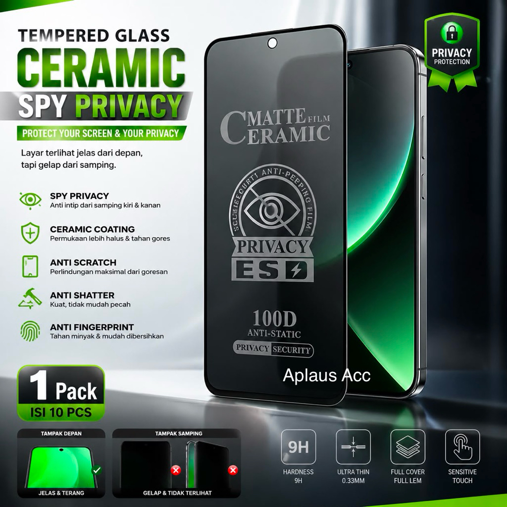 ( harga per box isi 10 pcs ) Tempered Glass Ceramic Spy Privacy Anti Static Full Lem Anti Gores Kaca REALME