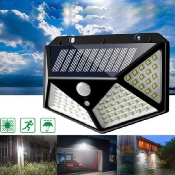 GROSIR KOSMETIK Lampu Solar 100 LED Tenaga Surya Outdoor Terang Hemat Energi Tahan Cuaca Sensor Otom