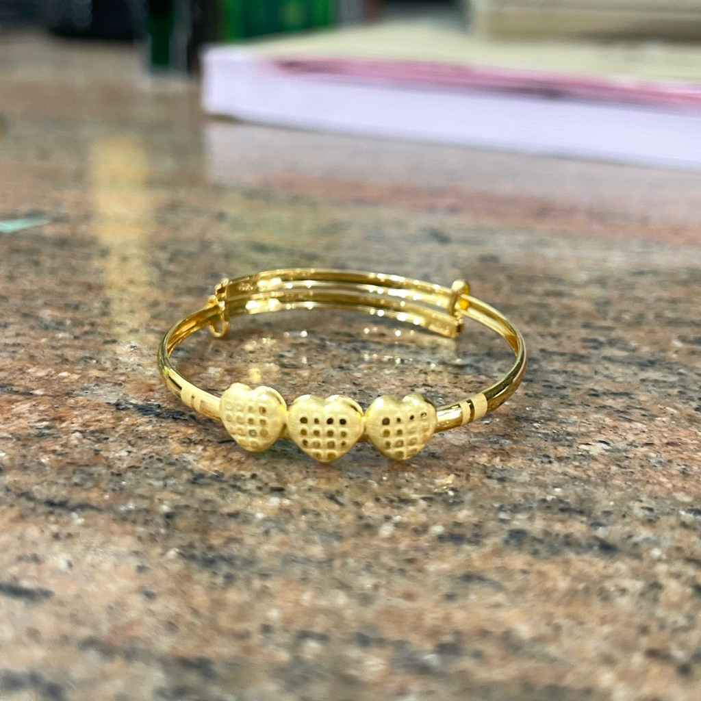Gelang Adjustable 3 Hati Anak Bayi 1tahun Emas Asli Kadar 700 16K