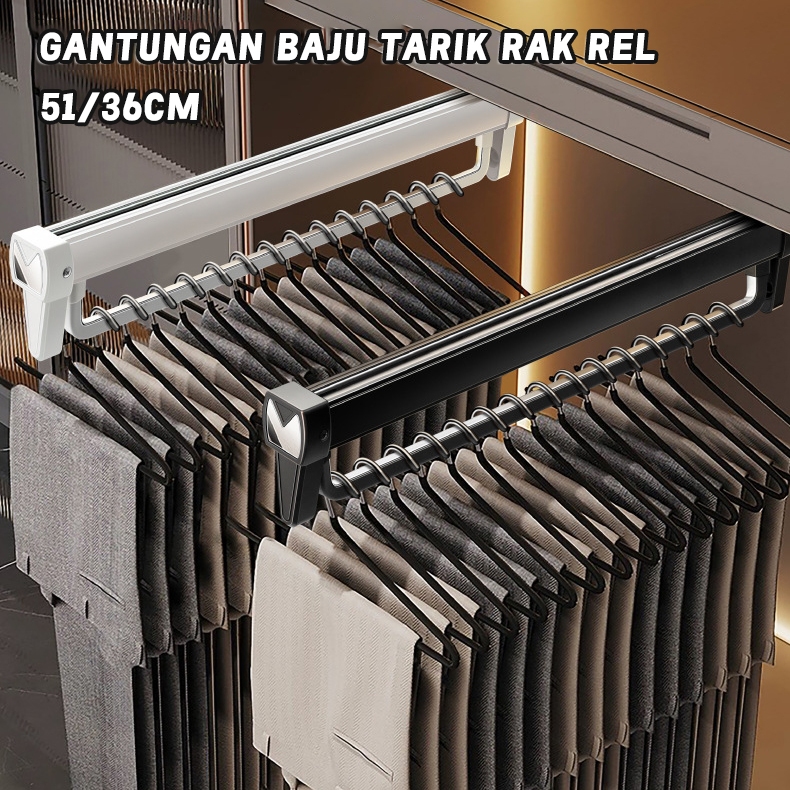 Gantungan Baju Tarik Rak Rel Gantungan Celana Teleskopik Batang Rel Pants Rack Pakaian Tarik Rak Rel