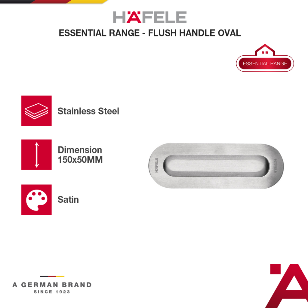 Hafele Gagang Pintu Door Flush Handle Oval – Handle Pintu Tanam Pintu Geser Sliding Door   Stainless