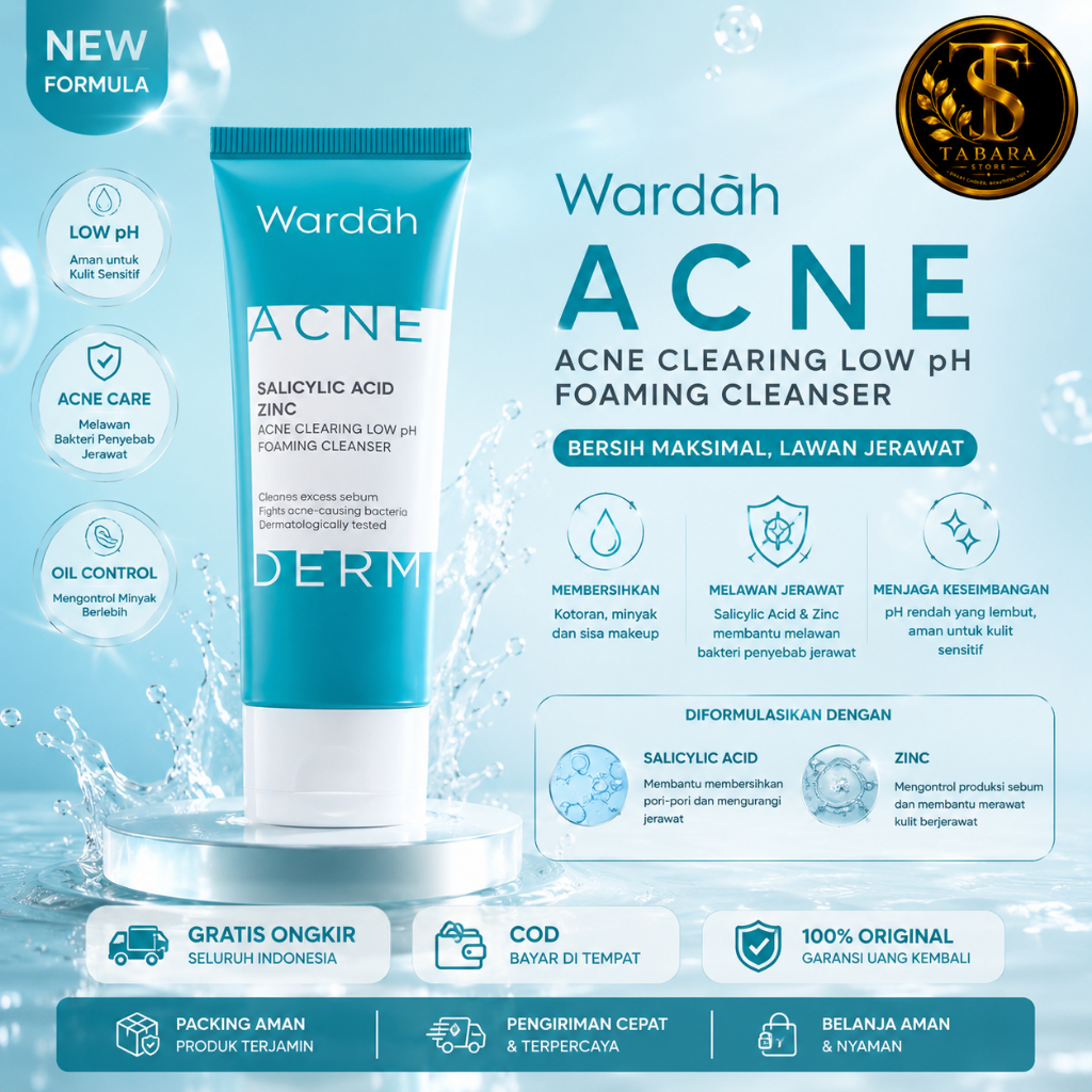 Wardah Facial Foam Acne Derm Original Sabun Cuci Muka Pembersih Wajah Untuk Kulit Berjerawat Ampuh