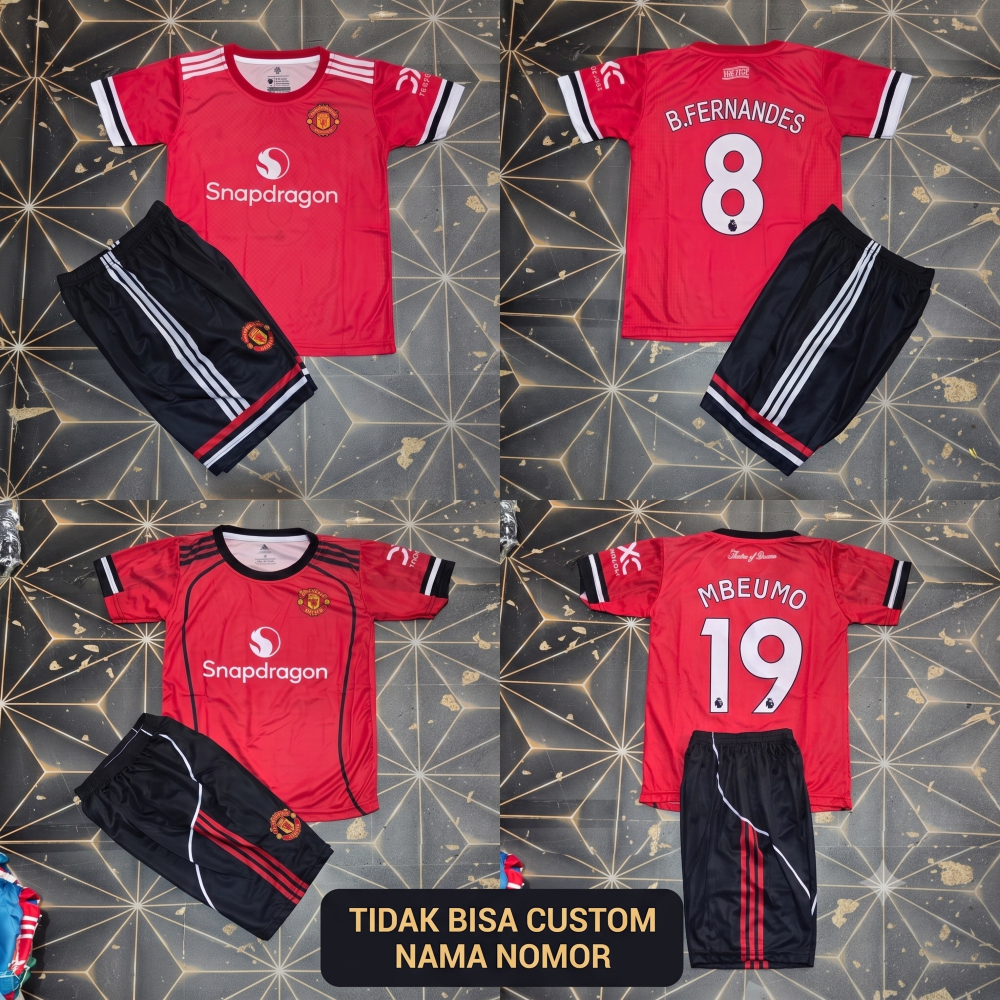 Kaos Sepatu Bola Anak Manchester United Merah Hitam Jersey B.Fernandes Mbeumo