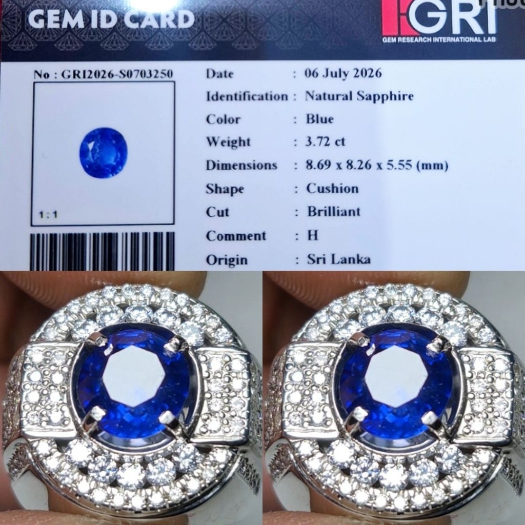 Natural Vivid Royal Blue Sapphire Srilanka 3.74 crt Ceylon Sim to Khasmir Ring Silver Handmade Perak