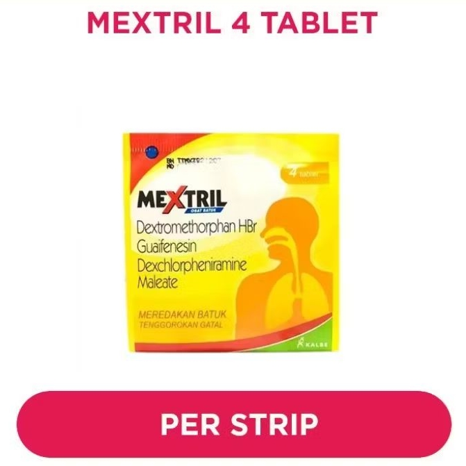MEXTRIL 1 STRIP 4 TABLET / OBAT BATUK GATAL TENGGOROKAN MEKSTRIL 1 LEMBAR