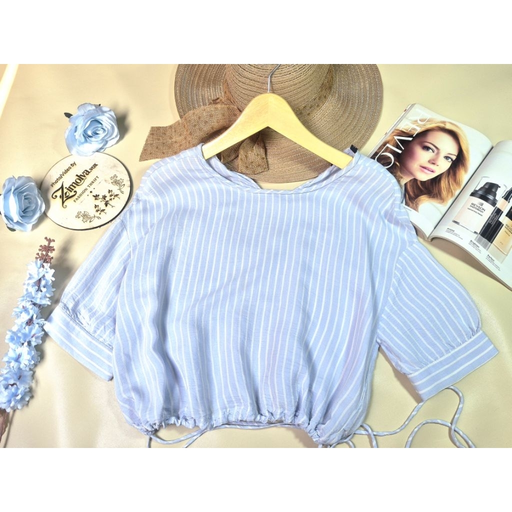 Blouse Brand/Blouse Baby Blue/Blouse Wanita/Blouse Stripped Baby Blue