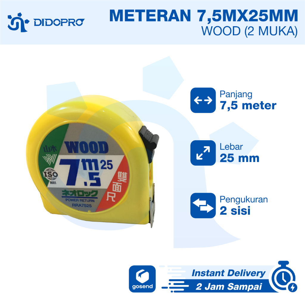 Meteran 7.5 Meter Tukang Paling Bagus 7.5 Bangunan Wood Roll Bolak Balik