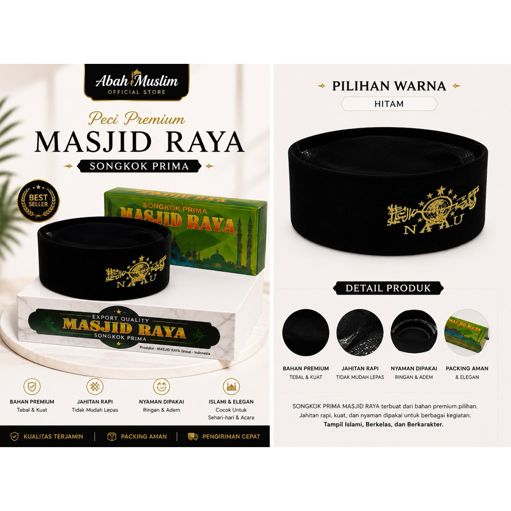 SONGKOK MASJID RAYA LOGO NU KUNING